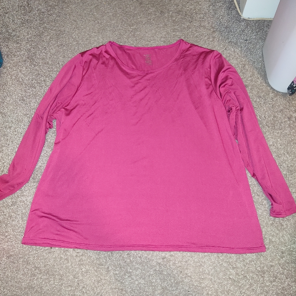 Real Essentials Long Sleeve Tee Women’s 3X Berry Stretch Basic Top